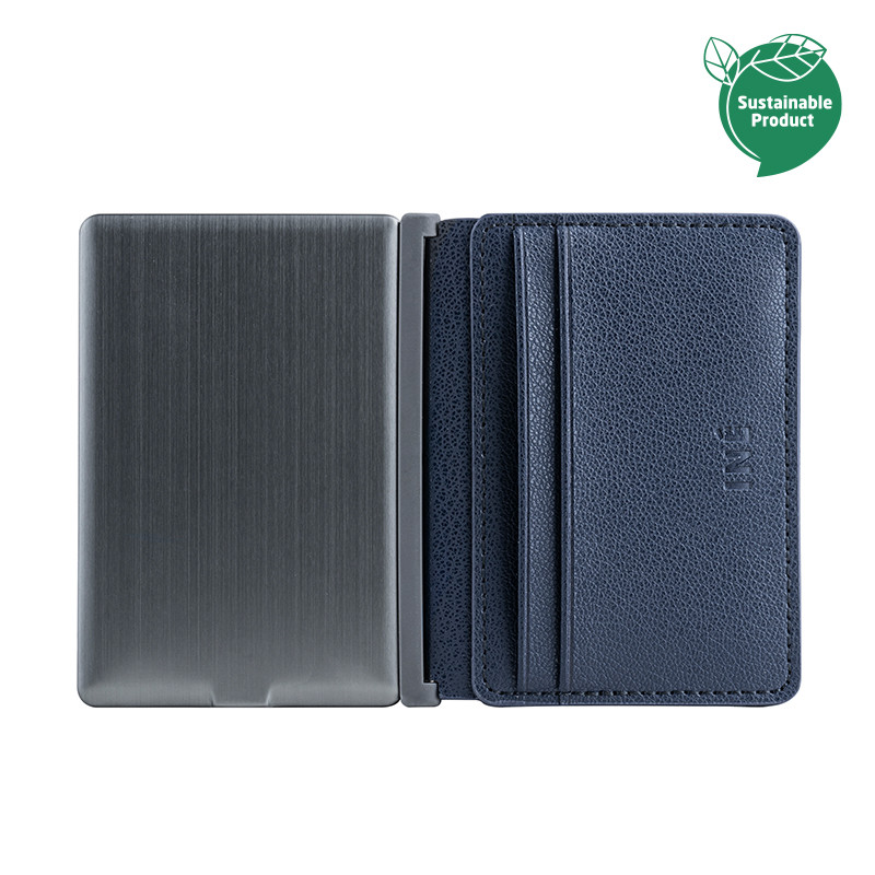 Porte-cartes en cuir recyclé avec batterie externe Iné_Bleu