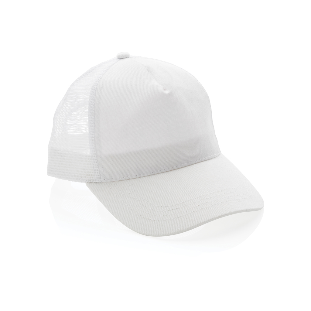 Casquette trucker en coton recyclé 5 pans Impact_Blanc