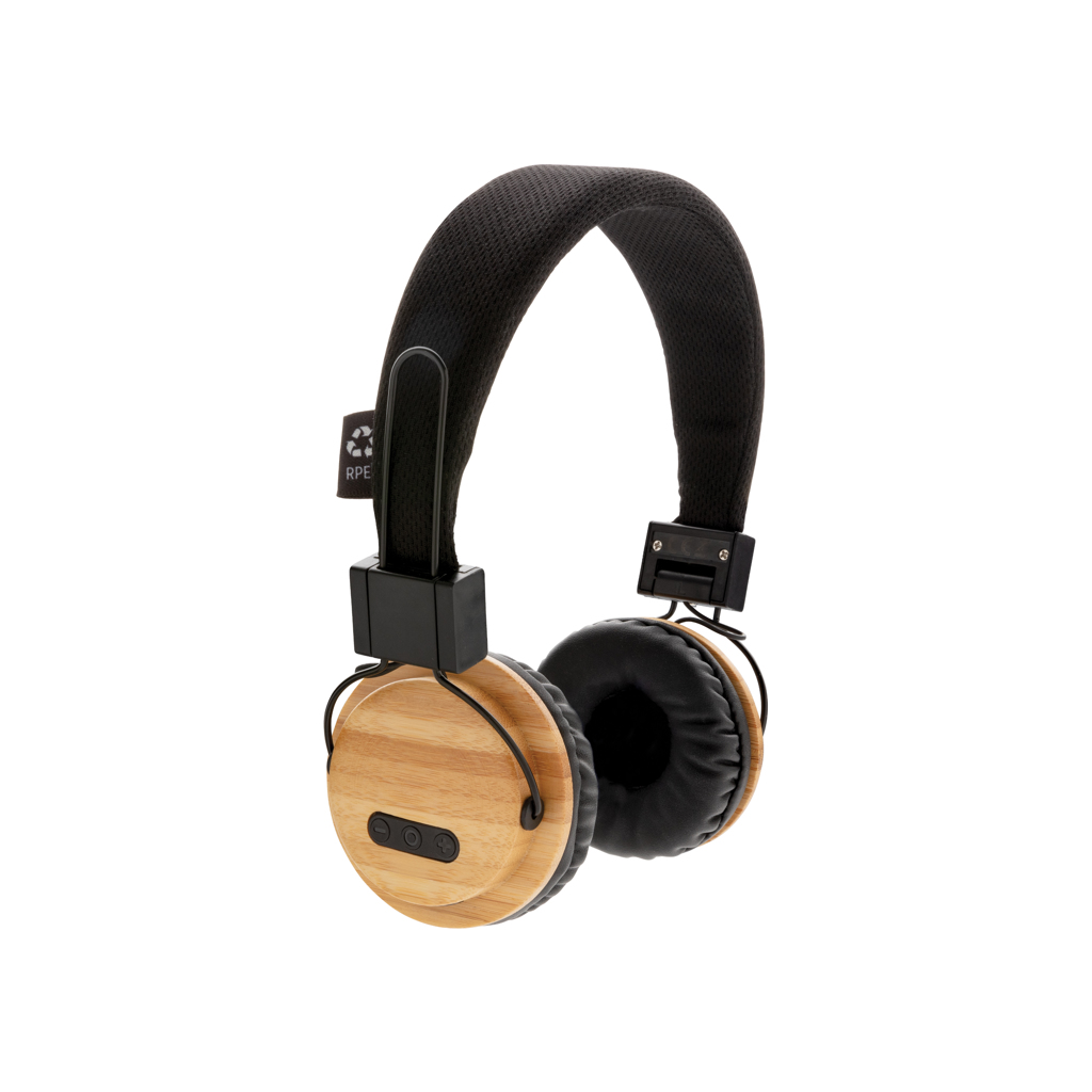 Casque audio Bluetooth en plastique recyclé et en bambou Liberwood_Marron