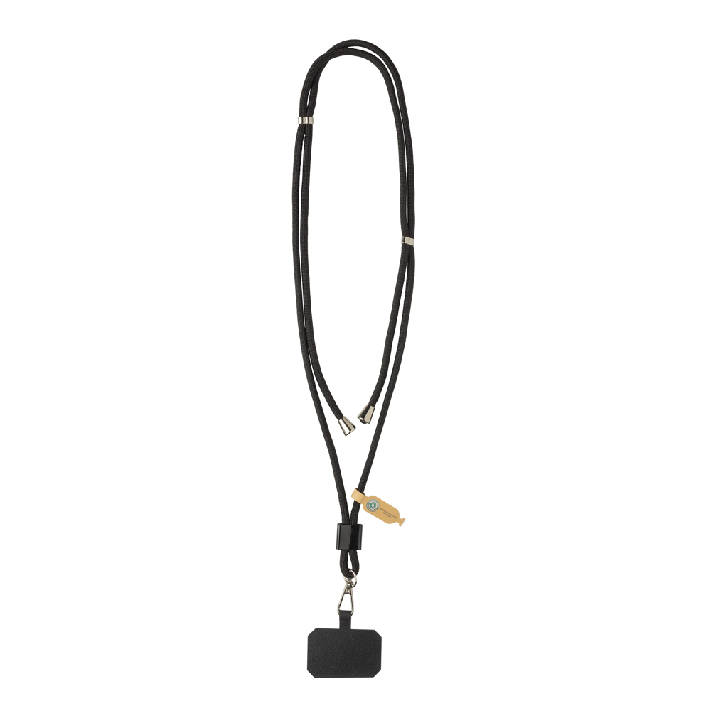 Tour de cou pour téléphone réglable en rPET recyclé certifié CarryLoop_Noir