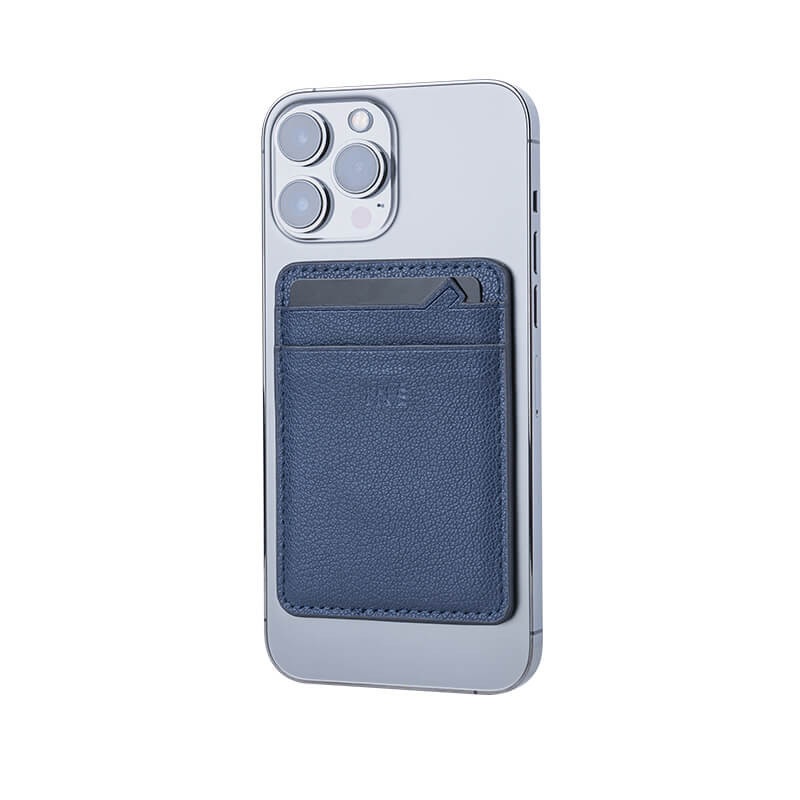 Porte-cartes adhésif et connecté en cuir recyclé Mini Iné_Bleu