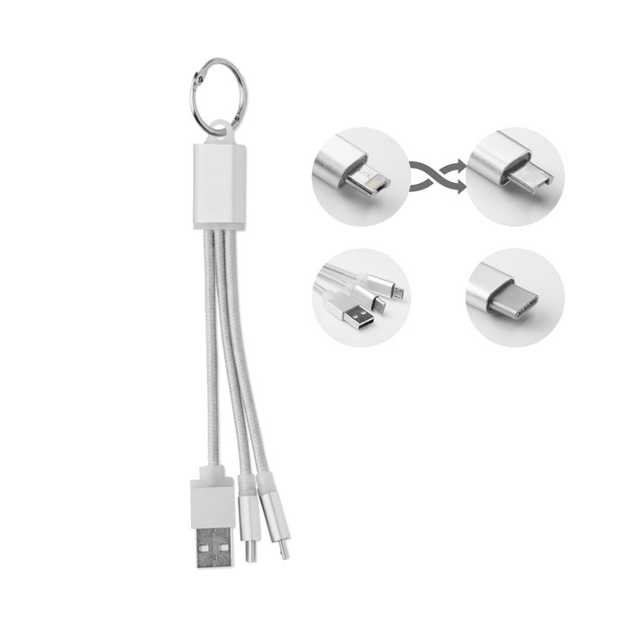 Porte-clés 3 câbles USB Rizo_Argent