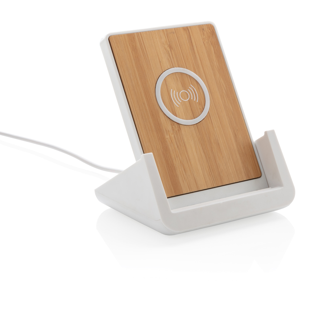 Chargeur à induction 10W en plastique recyclé et bambou certifiés Ontario 2_Blanc
