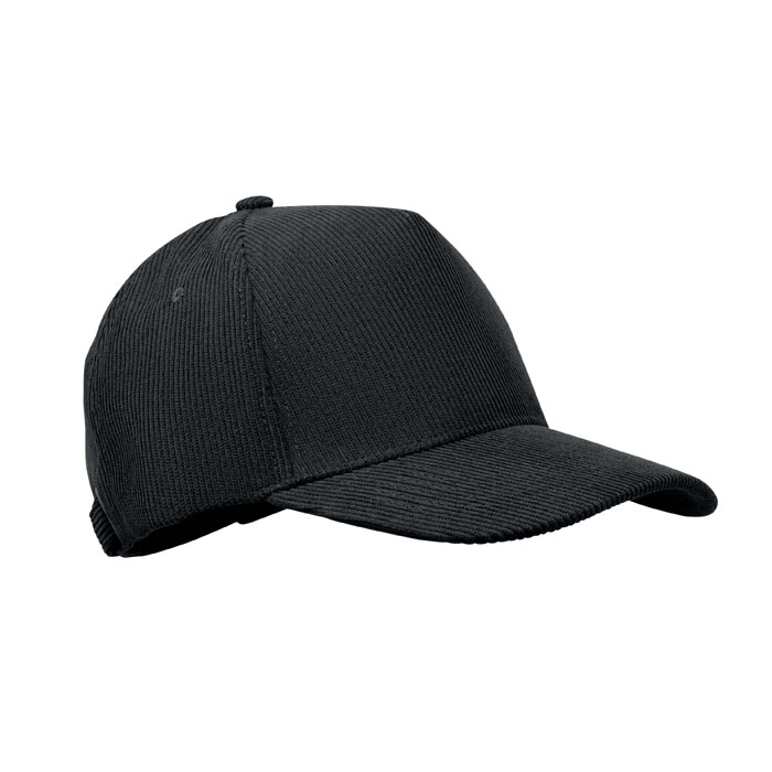 Casquette personnalisée 5 panneaux en velours côtelé Wale_Noir