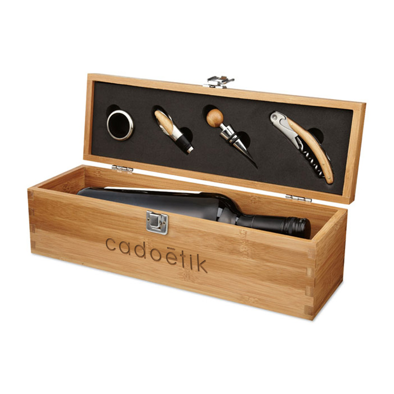 Coffret à vin en bois avec 4 accessoires Tardor ouvert