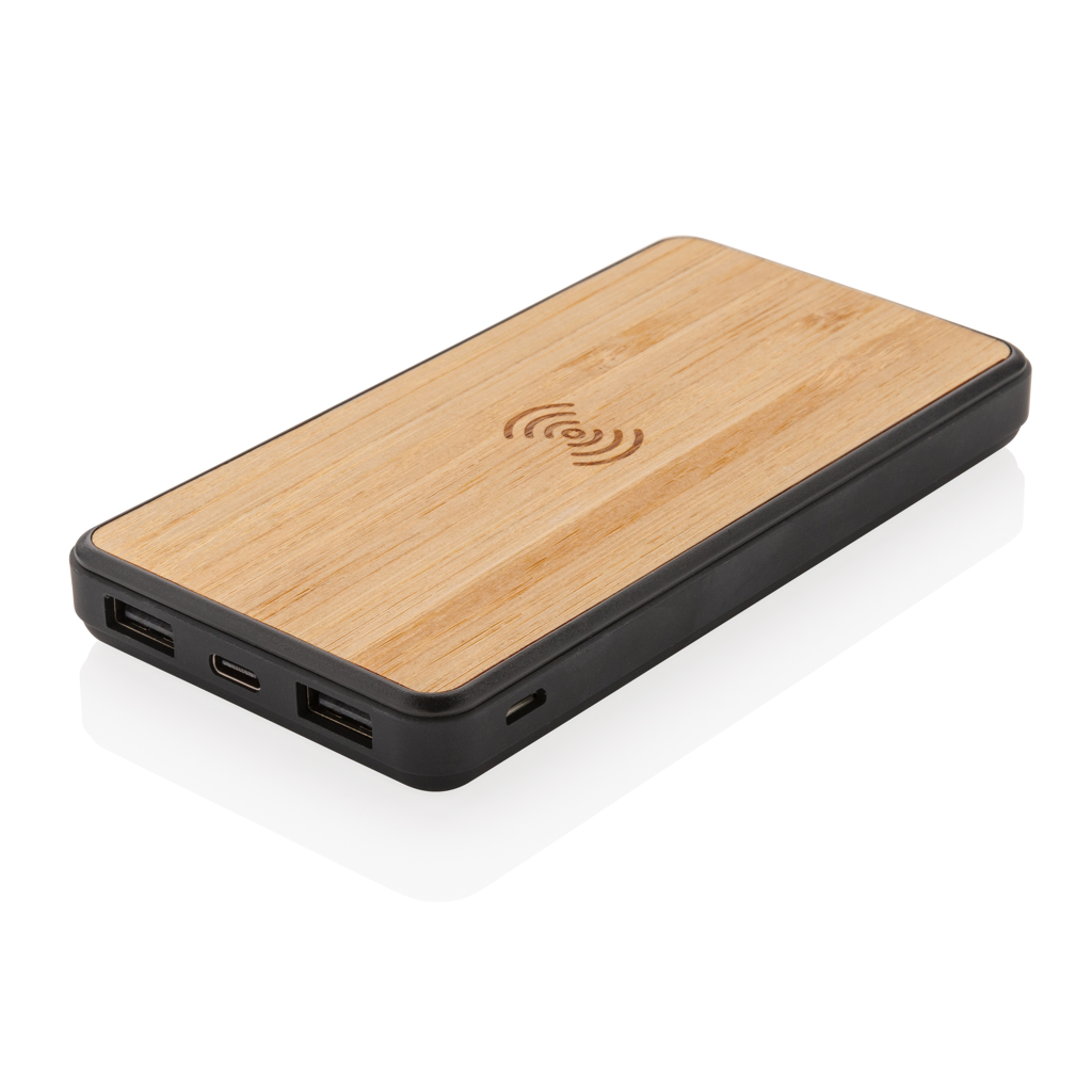 Batterie externe à induction en plastique recyclé et bambou Kimey 8000 mAh_Marron