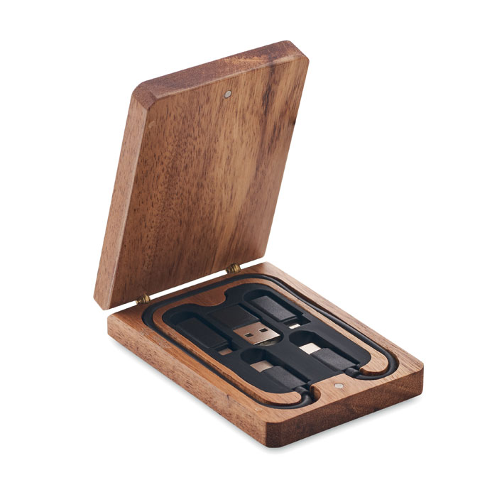 Câble de charge 3 en 1 dans coffret en bois d'acacia Versa_Bois
