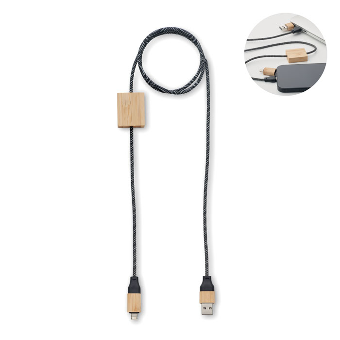 Câble de charge en polyester recyclé rPET et bambou Caboo 60 W_Bois
