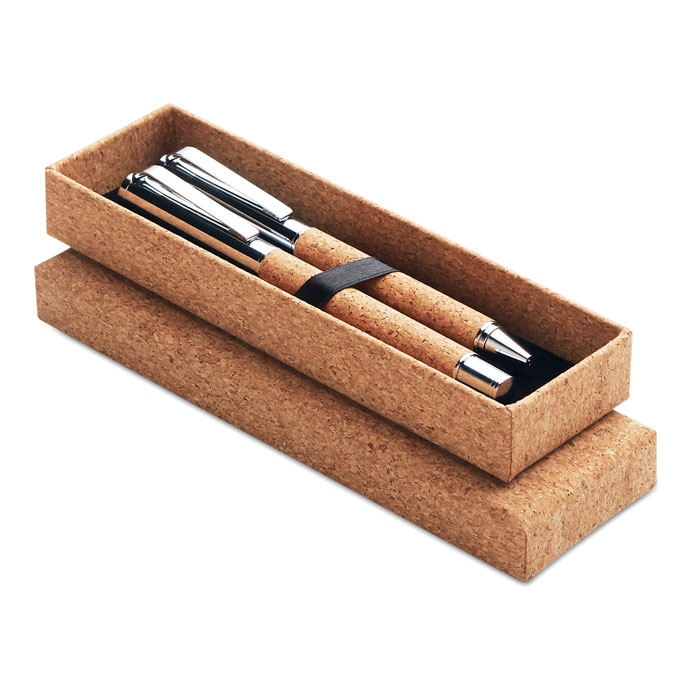 Parure stylo bille et roller en liège et métal Quercus_Bois