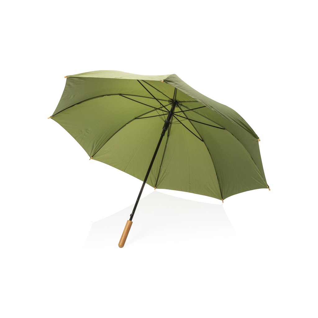 Parapluie droit 27" en polyester recyclé rPET et bambou Impact_Vert