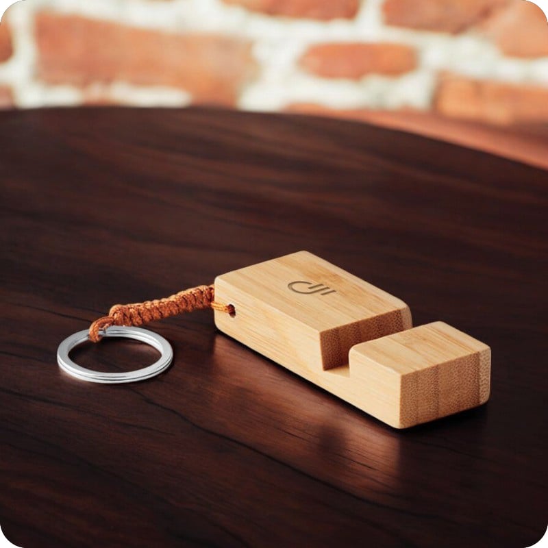 Porte-clés support de téléphone en bambou Trineu_00