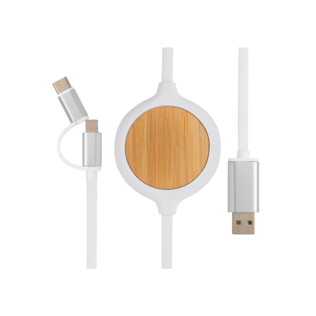 Câble 3 en 1 avec chargeur induction en bambou Bamboost 5W_Blanc