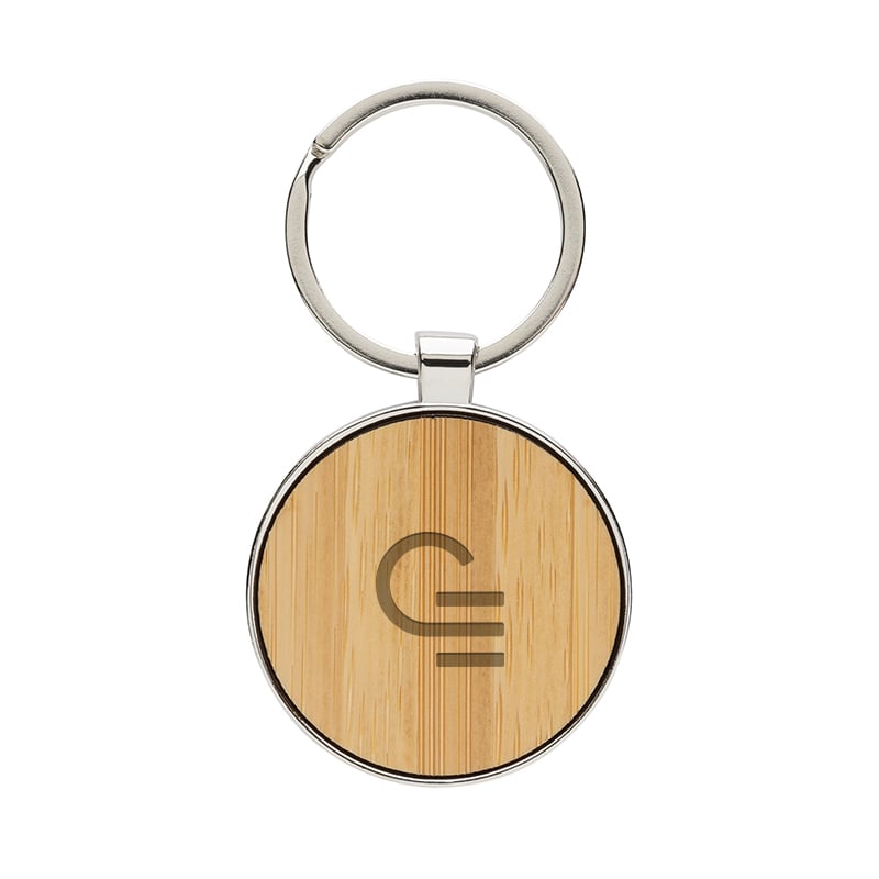 Porte-clés rond en bambou et zinc recyclé certifié Bamzoric_1
