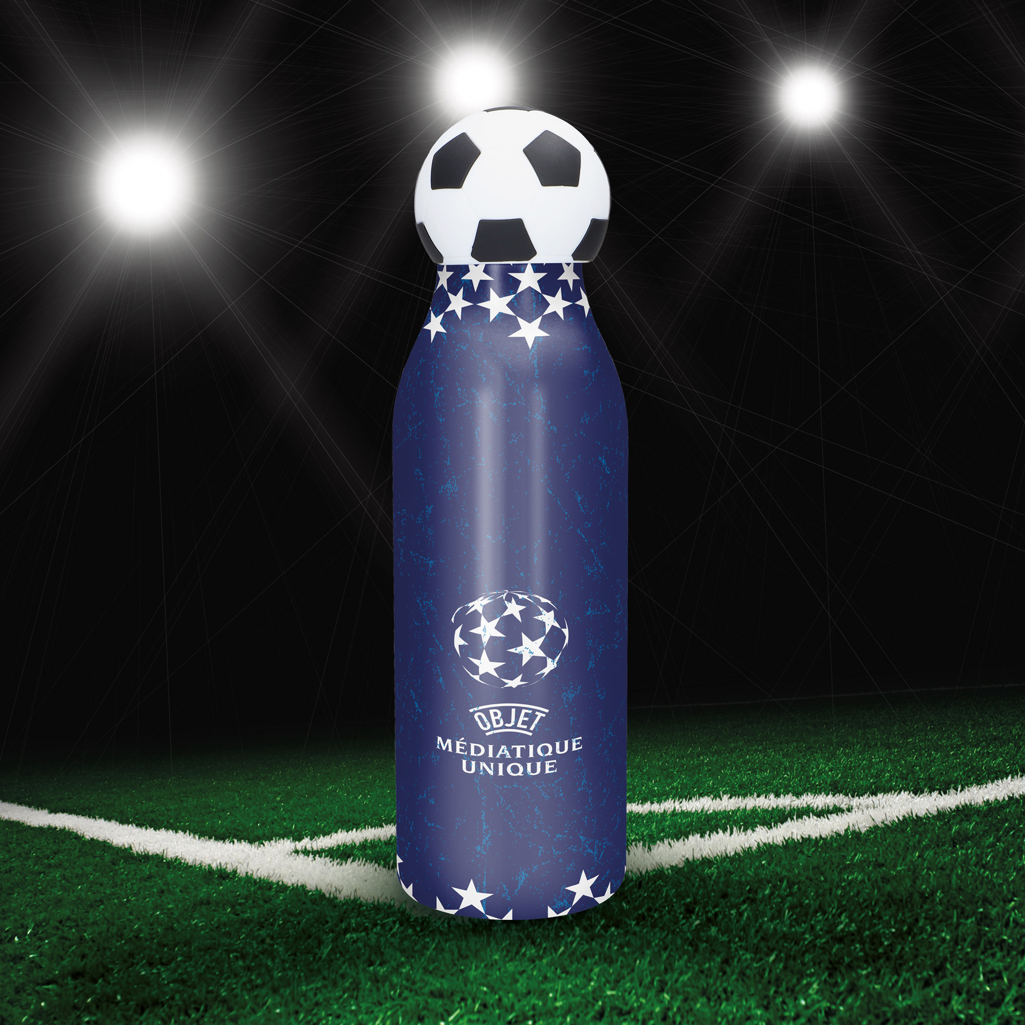 Gourde publicitaire double paroi avec bouchon en forme de ballon 500 mL_Blanc