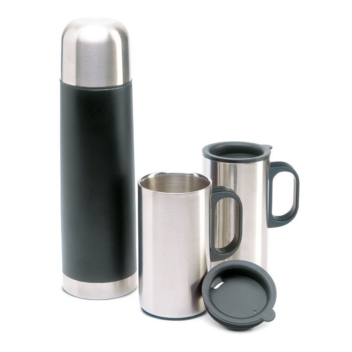 Bouteille isotherme avec 2 tasses en inox Isoset 500 mL _Noir