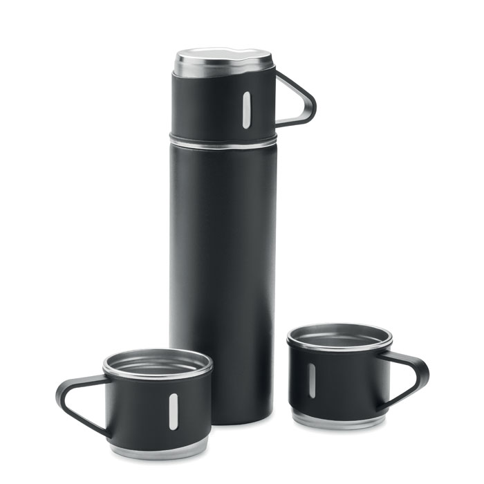 Gourde isotherme en inox avec tasses Sharm 420 mL_Noir