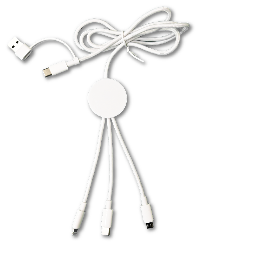 Câble de charge USB personnalisé 5 en 1 en plastique rPET Flexy 20 W_Blanc