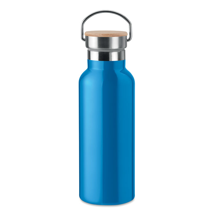 Bouteille isotherme en inox et bambou Helsinki 500 mL_Turquoise
