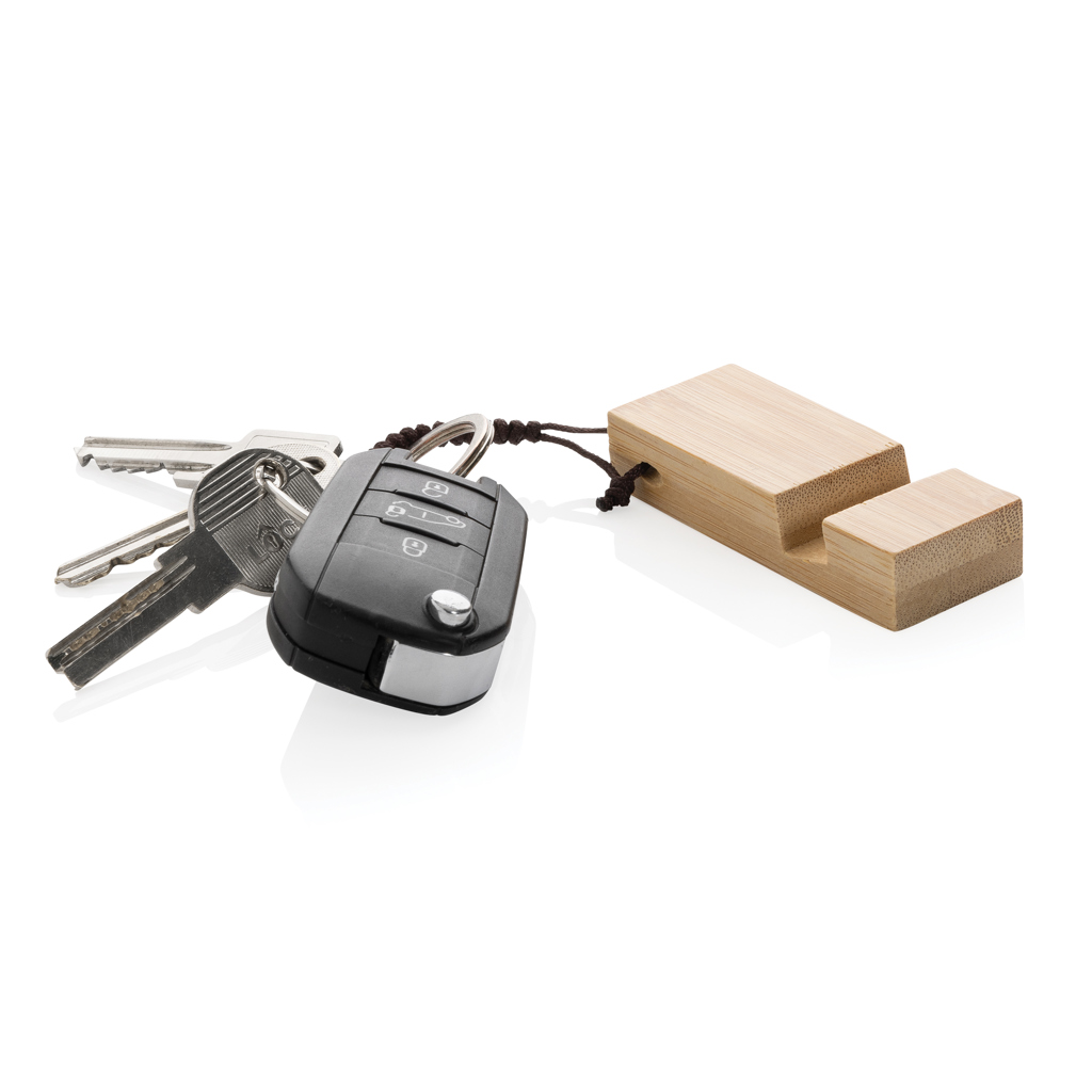 Porte-clés support de téléphone en bambou certifié Standkey_Marron