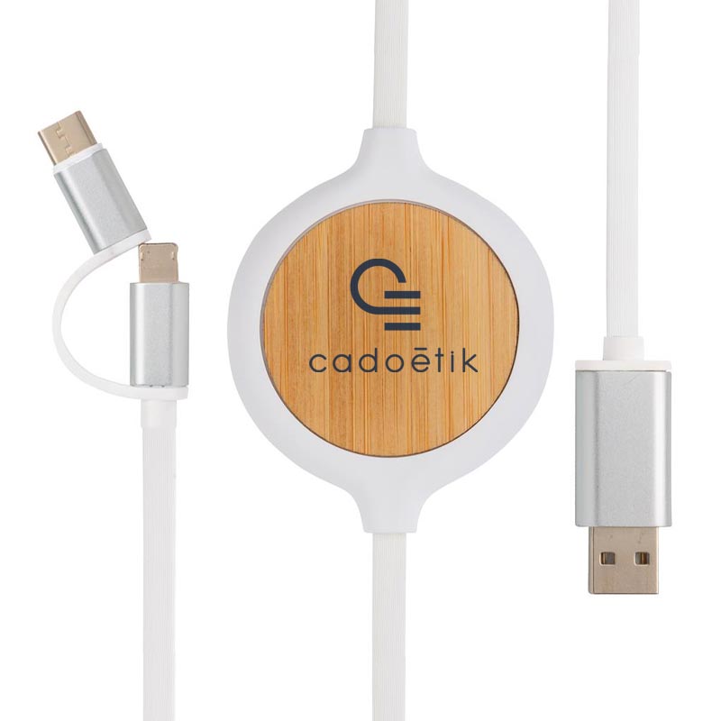 Câble 3 en 1 avec charge à Induction sans fil Bambou