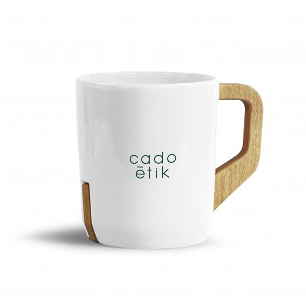 Goodies originaux - Mug publicitaire sur-mesure anse en bois de hêtre 1