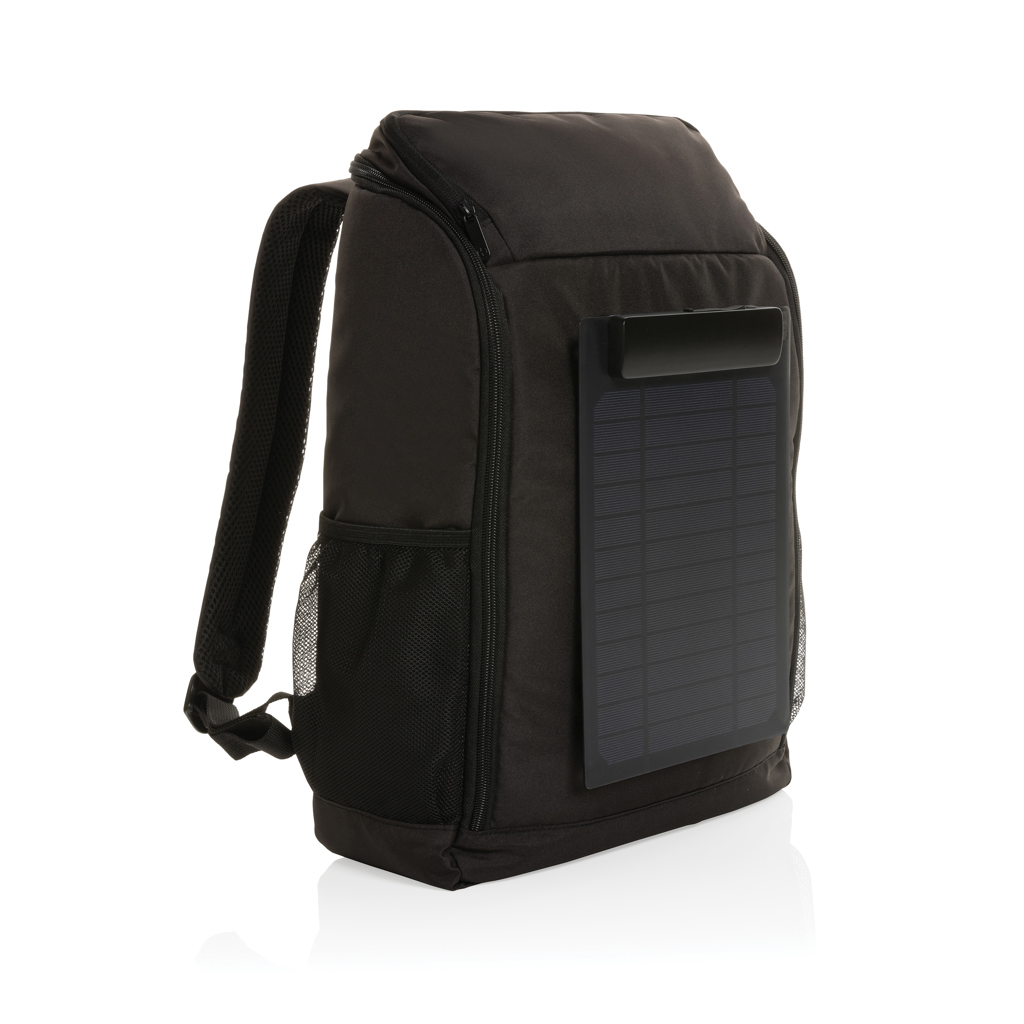 Sac à dos pour ordinateur en polyester recyclé avec panneau solaire Pedro_Noir