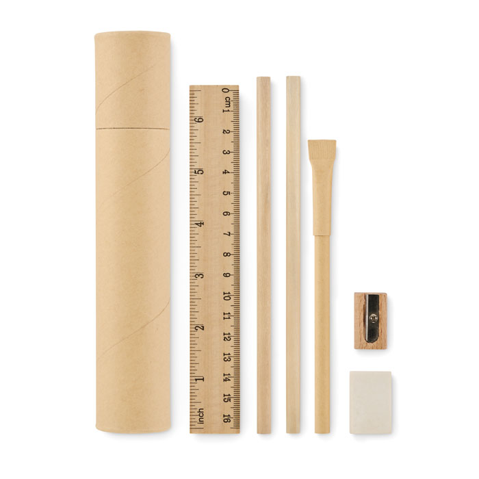 Set d'écriture dans un tube en papier recyclé Meju_Beige