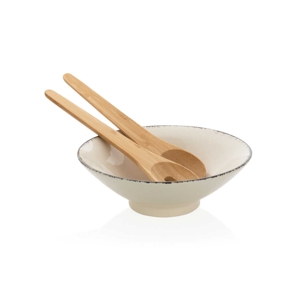 Saladier avec couverts à salade en bambou Ukiyo_Blanc