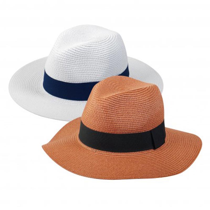 Chapeau de paille personnalisé Fedora - blanc marron