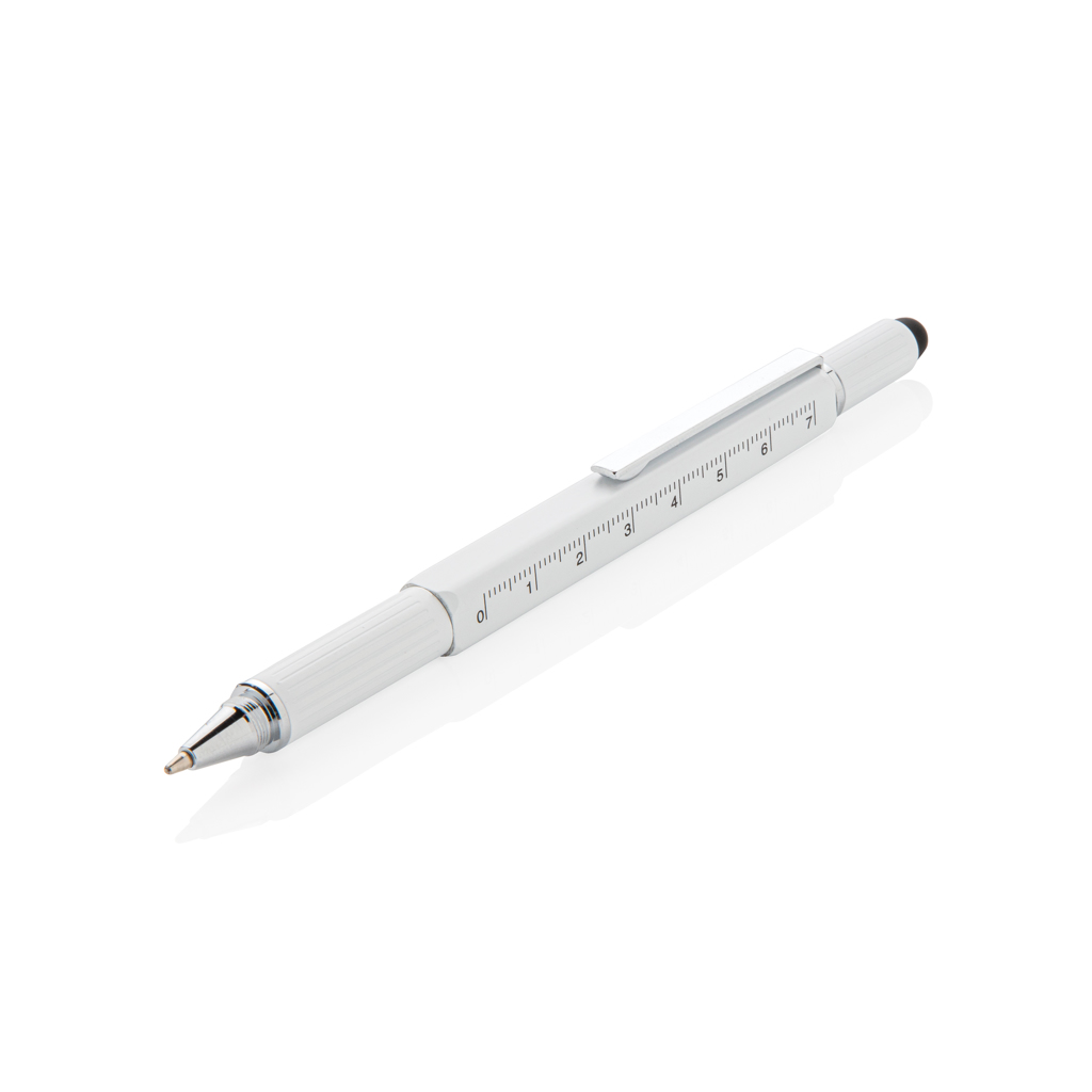 Stylo bille 5 en 1 avec règle, niveau, tournevis Technika_Blanc
