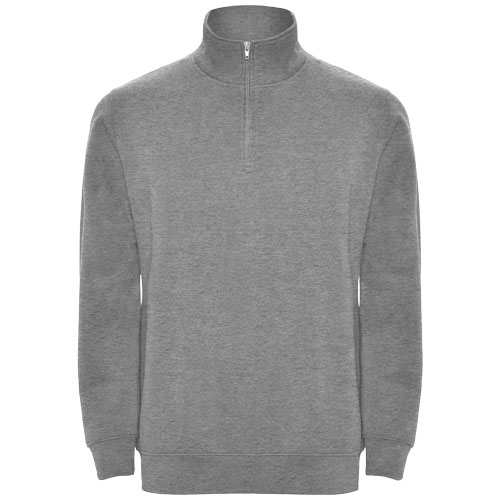 Sweat unisexe col zippé en coton et polyester certifiés Aneto 280 g_Gris chiné
