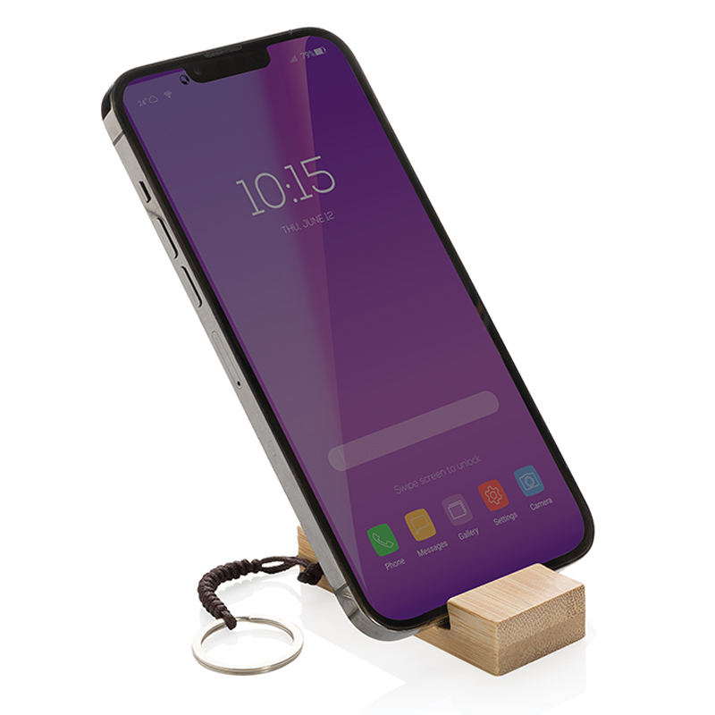 Porte-clés support de téléphone personnalisé en bambou certifié Standkey_02