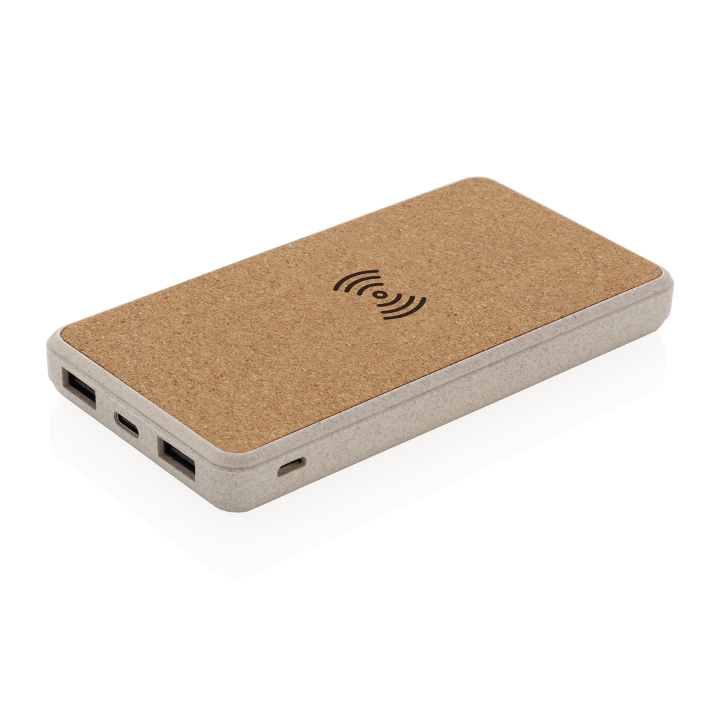 Batterie externe à induction en liège et fibre de blé Strauwfiber 8000 mAh_Kaki
