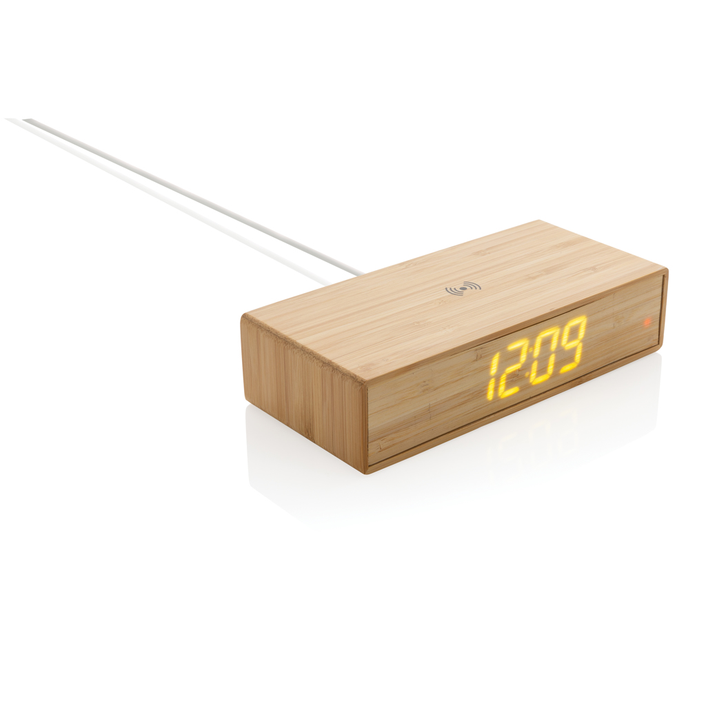Réveil avec chargeur sans fil en bambou Wake Up 5W_Marron