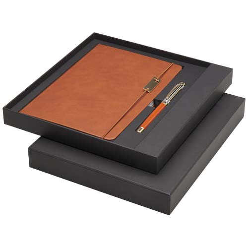 Carnet A5 avec stylo en plastique et laiton recyclés Legato Klassi_Marron