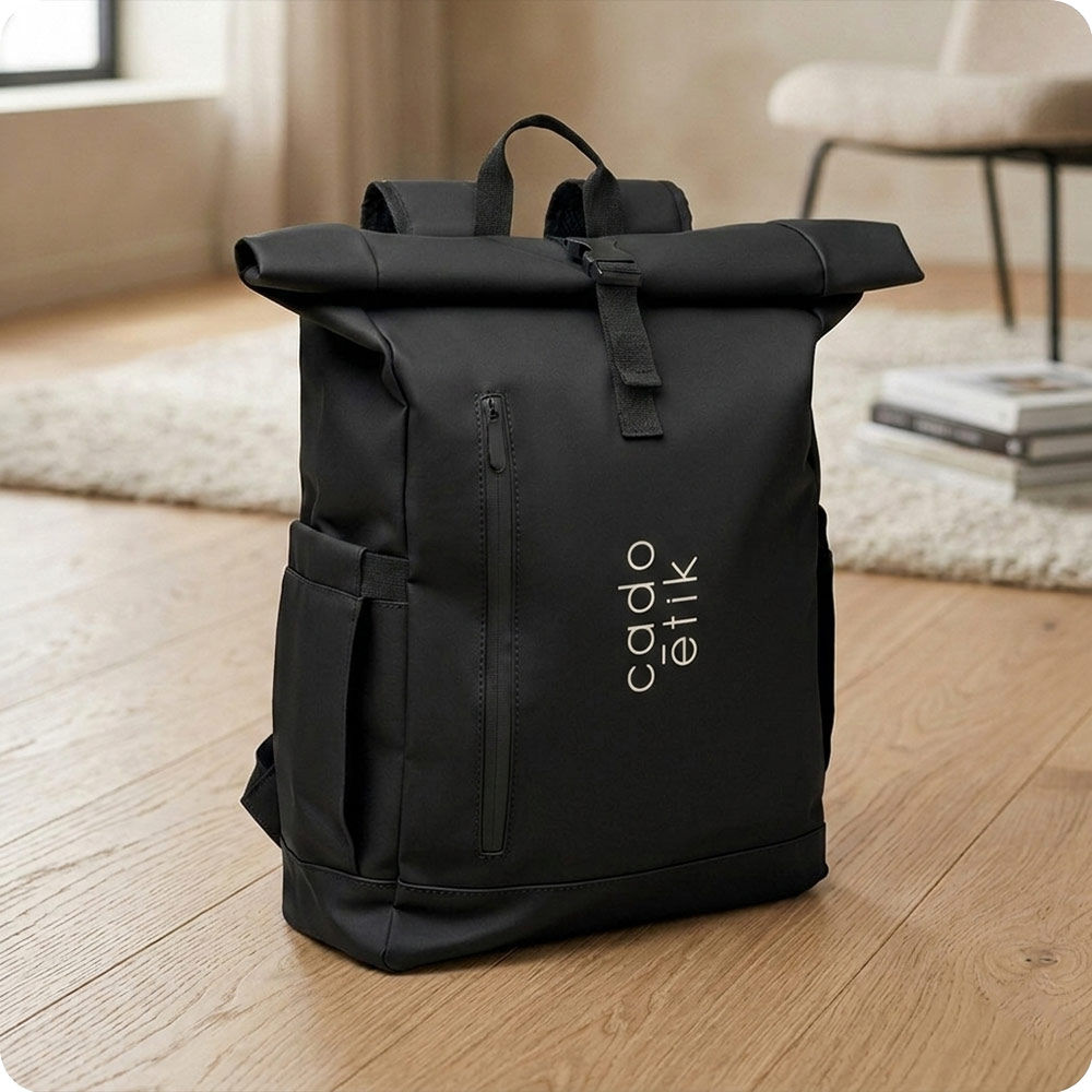 Sac à dos publicitaire ordinateur rolltop en polyester recyclé Bangkok Roll_00