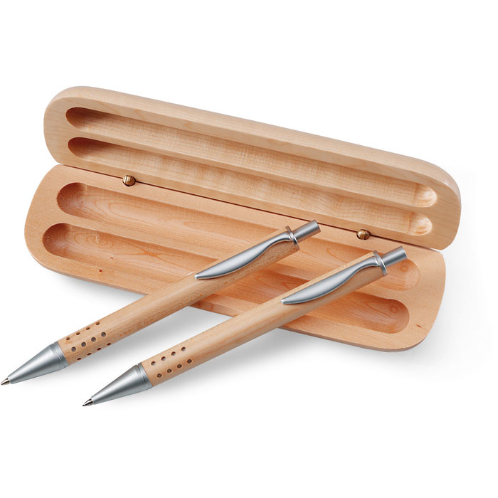 Parure stylo bille et portemine en bois Demoin_Bois