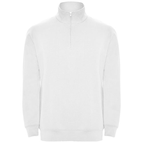 Sweat unisexe col zippé en coton et polyester certifiés Aneto 280 g_Blanc