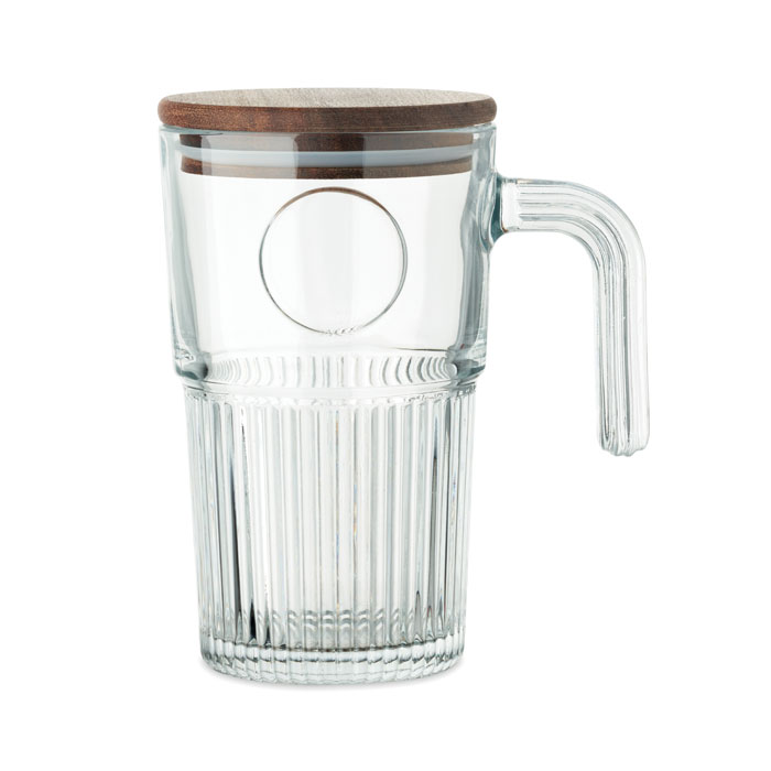 Mug en verre avec couvercle en bois d'acacia certifié Vitrio Jar 450 mL_01