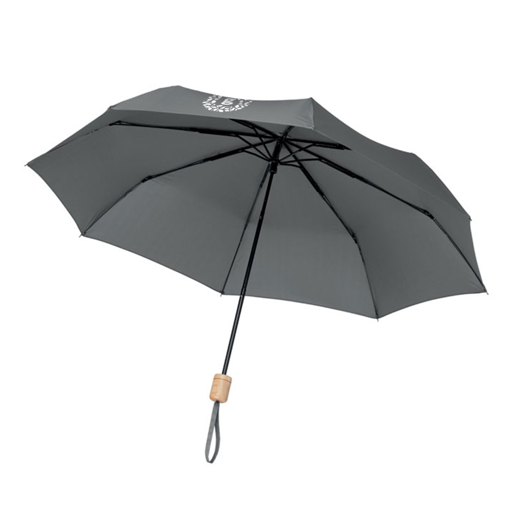 Parapluie publicitaire pliable en rPET Tralee noir ouvert