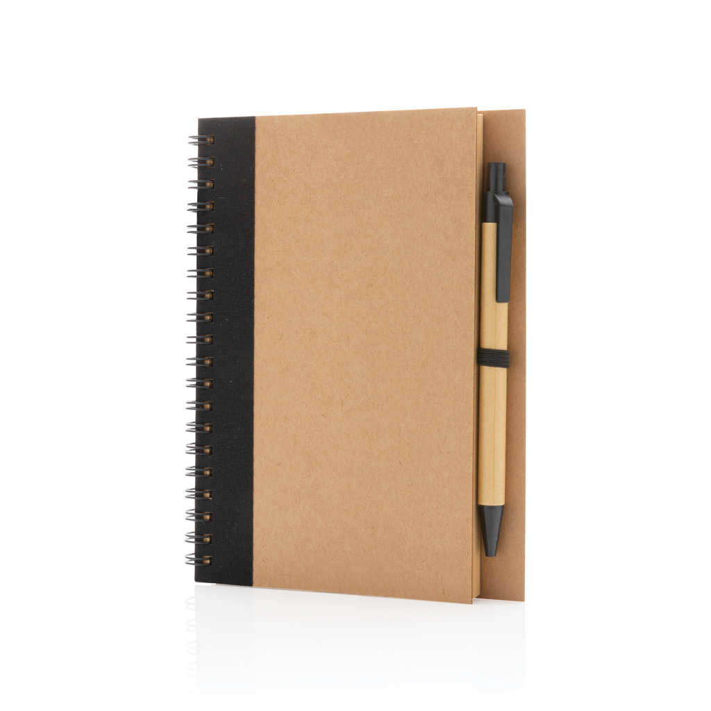 Carnet à spirale B6 avec stylo en kraft Krafty_Noir