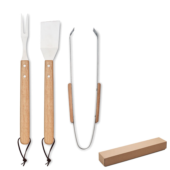 Set à barbecue 3 pièces en inox et bois Smokey_Bois