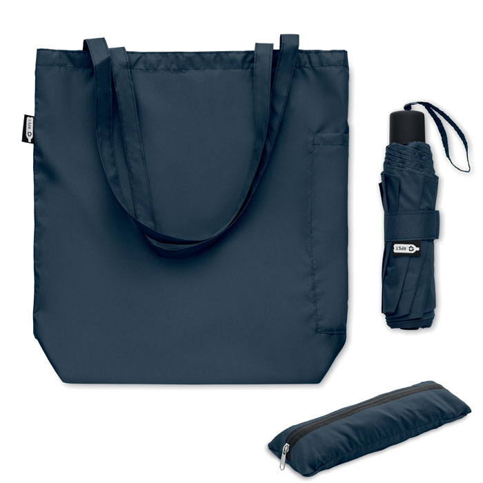 Parapluie pliable 21" avec tote bag en polyester recyclé rPET Seattle_Bleu