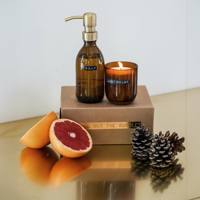 Distributeur de savon et bougie végétale en verre Wellmark Bambou_04