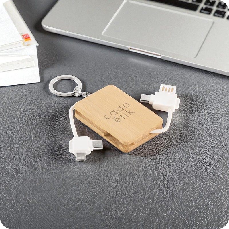 Câble de charge porte-clés en bambou 3-en-1 Bupow_04