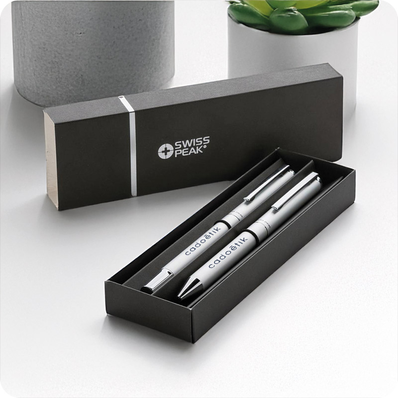 Parure stylo bille et roller en aluminium recyclé certifié Swiss Peak Cedar_00
