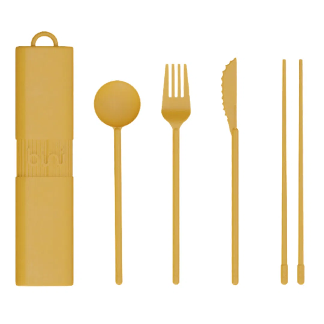 Couverts en plastique végétal Bini kit_Jaune