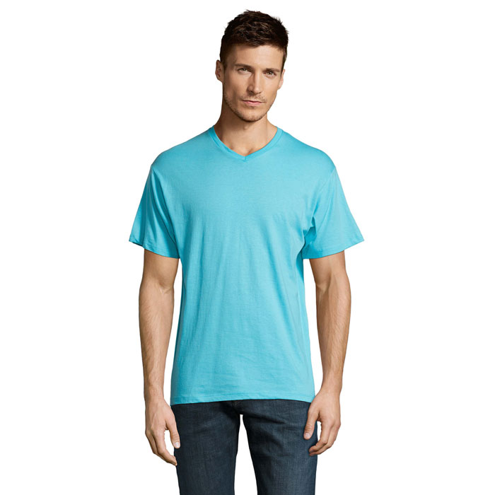 T-shirt publicitaire homme col V en coton certifié Victory 150 g_Bleu atoll