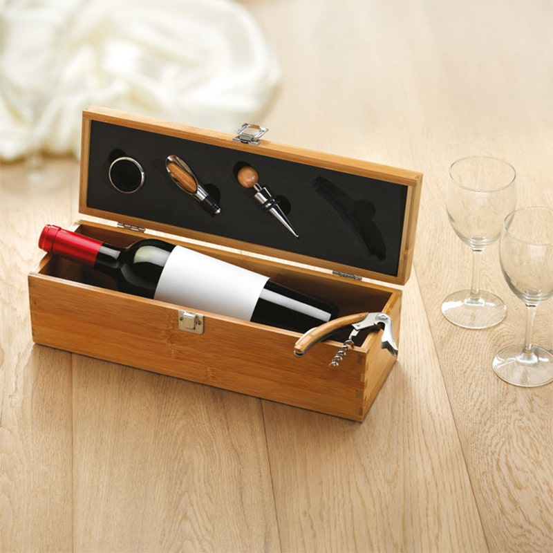 Coffret à vin en bambou avec 4 accessoires Tardor_05