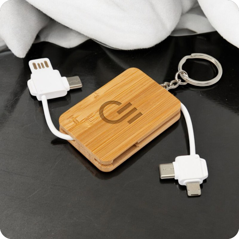 Câble de charge porte-clés 6-en-1 en bambou Reel_00